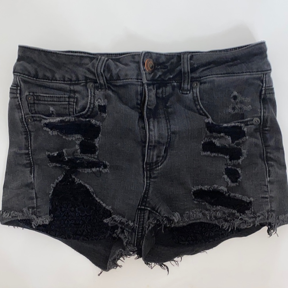 American Eagle Hi-rise Black Distressed Shorts